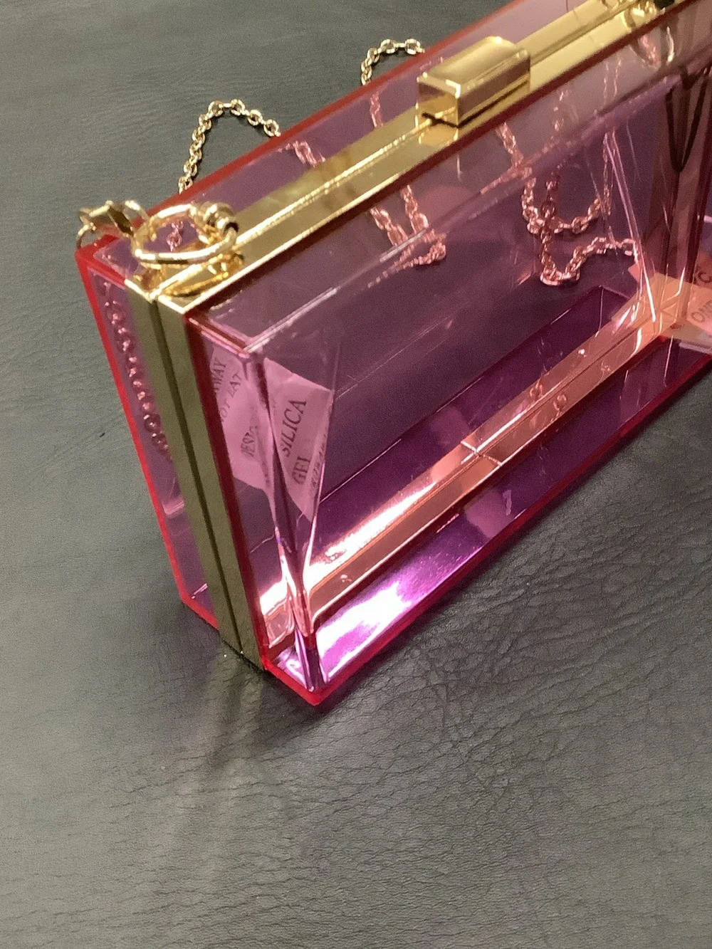 Madden NYC Transparent Pink Box Clutch with Gold Chain